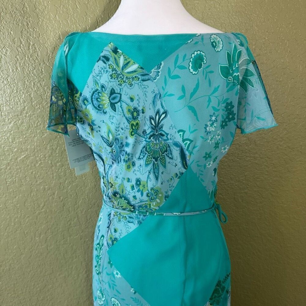 Y2K CDC Women's 6 Flutter Sleeve Wrap Maxi Dress Blue Green Patchwork Paisley - Picture 7 of 10